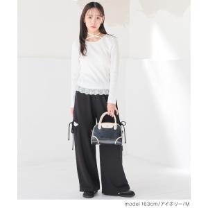 トップス カットソー 長袖 裾レース ホルター...の詳細画像1