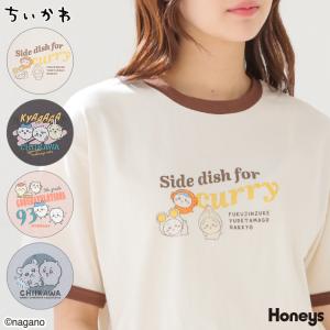 トップス Tシャツ 半袖Tシャツ カットソー 半袖 ちいかわ キャラクター プリント 綿混 クルーネック レディース Honeys ハニーズ ちいかわ／Ｔシャツ