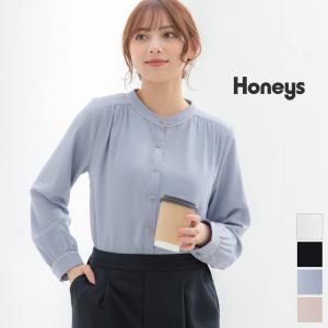 トップス ブラウス 長袖 バンドカラー 配色パイピング