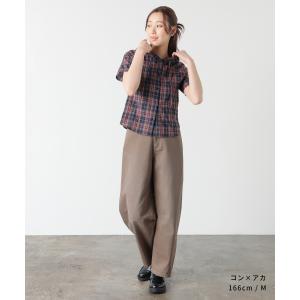トップス ブラウス 半袖 フード付き チェック...の詳細画像3