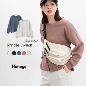 トップス スウェット 長袖 シンプル スリット 綿 クルーネック カジュアル レディース SALE Honeys ハニーズ スウェットトップス