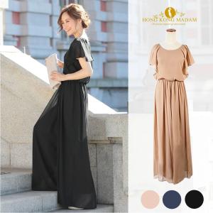 パーティードレス パンツドレス パンツスタイル 20代 30代 結婚式 ネイビー ベージュ ブラック M L LL 3L 大きいサイズ
