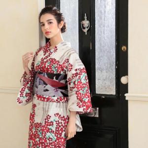 浴衣 レディース 3点セット (浴衣/帯/下駄) 白 桜 (...