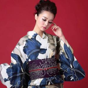 浴衣 レディース 3点セット (浴衣/帯/下駄) 白 縞（しま）