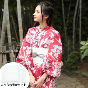 浴衣 レディース 3点セット (ゆかた/帯/下駄) 赤 蝶 (レッド/蝶)レトロ