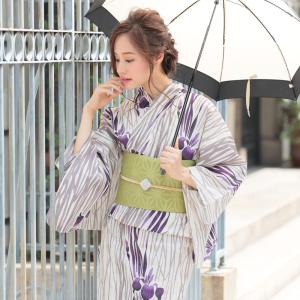 綿絽織り国産染め 浴衣 レディース 3点セット 綿絽 (ゆかた/帯/下駄) 白 菖蒲 (ホワイト/菖蒲（あやめ）)
