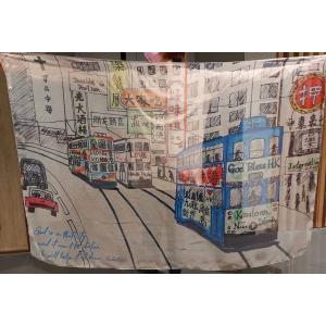 香港 libbylasoup 路面電車 シフォン スカーフ 長方形 香港風景 100x140cm