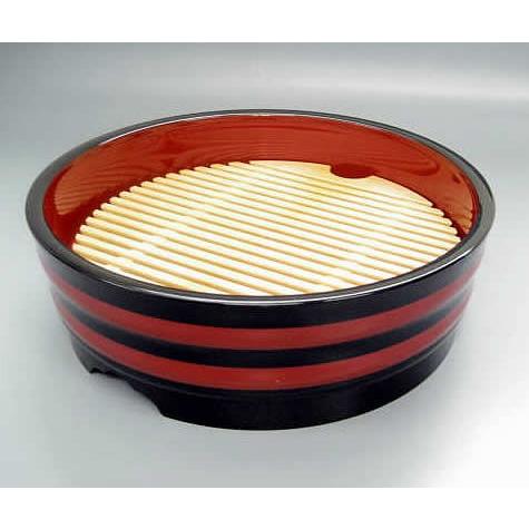 そうめん・ざる蕎麦・冷やしうどんに！　7寸麺桶／黒帯内朱・すのこ付き【越前漆器】