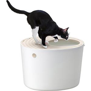 アイリスオーヤマ 猫 トイレ 本体 上から猫トイレ (飛び散らない) ホワイト レギュラーサイズ｜honki-benri