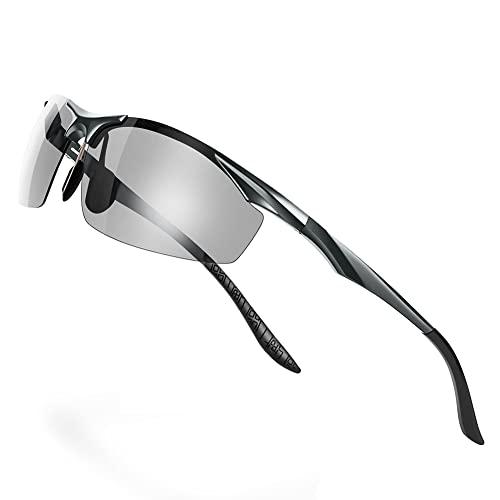 [Glazata] スポーツサングラス 変色調光偏光グラス ・超軽量メタル UV400 紫外線カット...