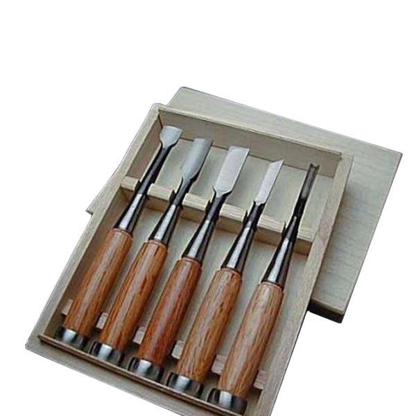 小型木彫鑿 5本組 木箱入 セット のみ ノミ