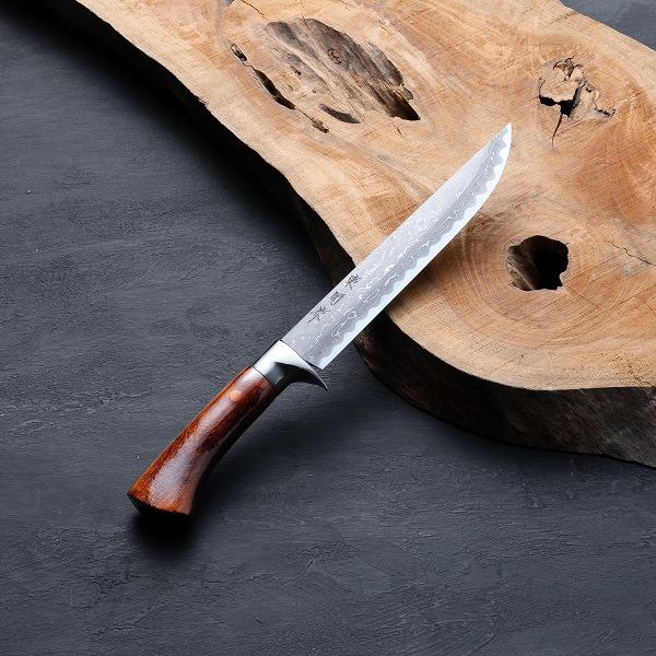 東周作 狩猟用 剣鉈 波刃 6寸青紙鋼 ダマスカス 洋漆仕上  ハンティングナイフ 乱刃 積層鋼 狩...