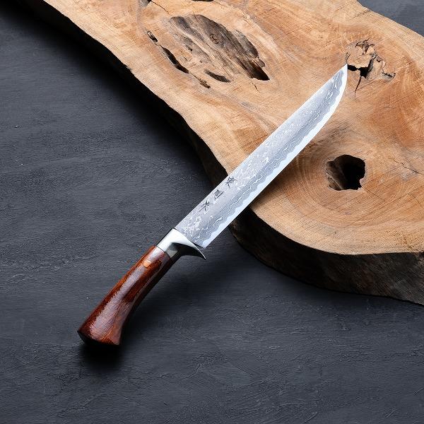 東周作 狩猟用 剣鉈 波刃 7寸青紙鋼 ダマスカス 洋漆仕上  ハンティングナイフ 乱刃 積層鋼 狩...