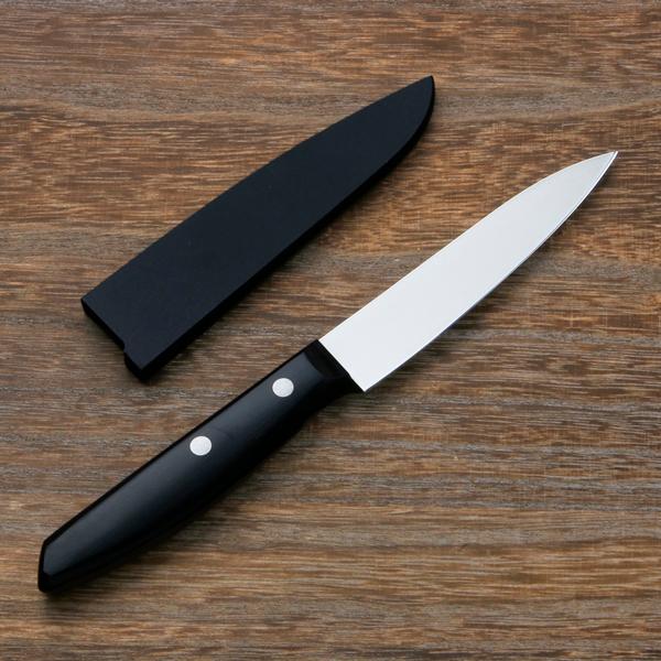 ミソノ 果物ナイフ 両刃 105mm モリブデンステンレス鋼 黒合板柄 木鞘付き