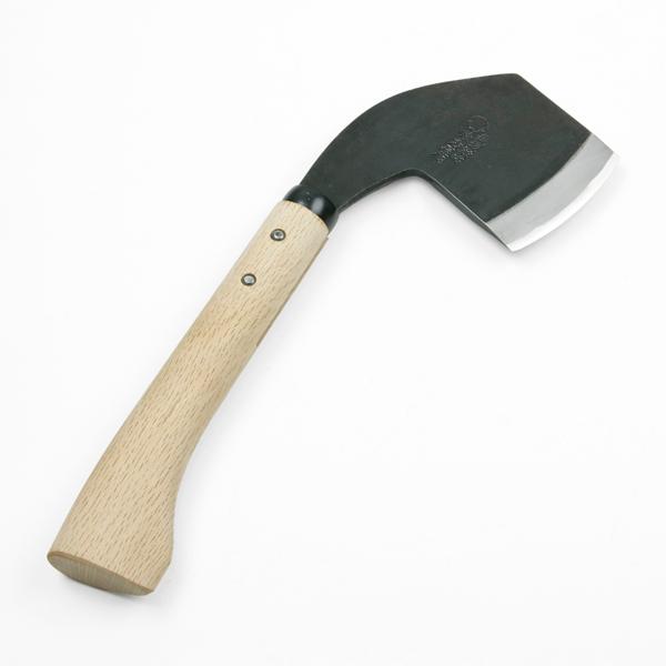 越後鉈 味方屋作 両刃 千葉型 首曲り 白樫柄 刃当て付き ナタ