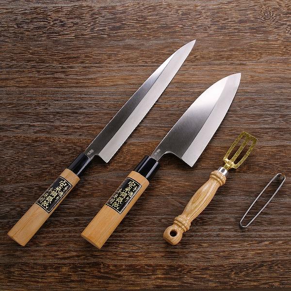 名入れ無料 包丁 セット 日立安来鋼 銀三 出刃包丁 片刃 165mm 柳刃包丁 片刃 240mm ...