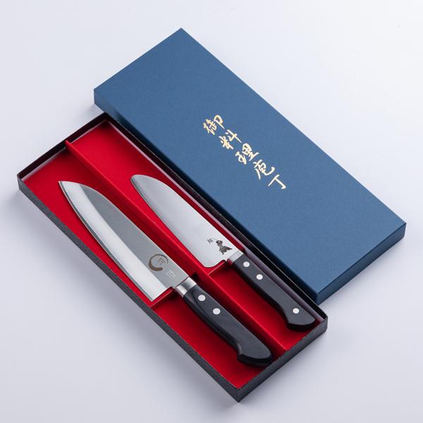 名入れ無料  親子包丁セット 三徳 ＋ 子供包丁 黒合板柄口金付き DPゴールド クリスマス プレゼ...