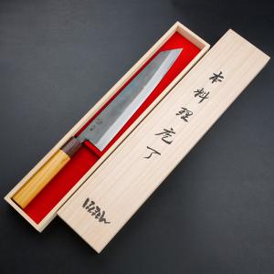 下総国光月作 三徳包丁 両刃 180mm 白紙1号 全鋼 溶接手仕上げ口金