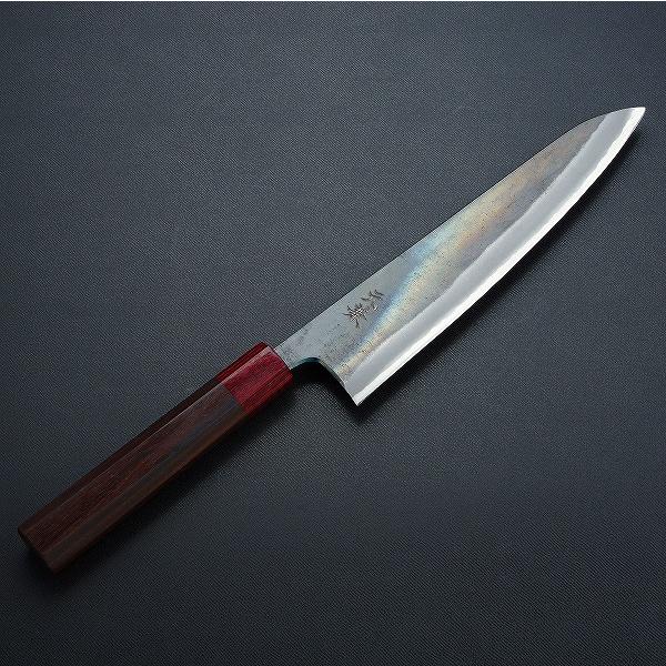 元兼 和牛刀 210mm 両刃 青紙スーパー 割込み 黒打ち仕上げ 赤口輪紫檀八角柄 土佐打ち刃物