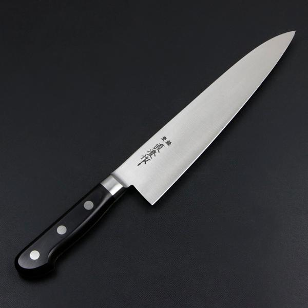 直澄作 牛刀 両刃 210mm 全鋼 共口金付き 黒合板柄