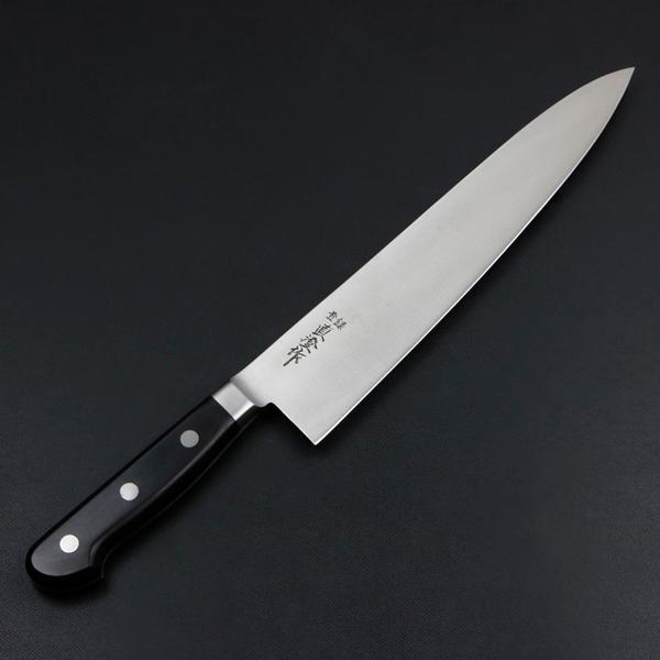 直澄作 牛刀 両刃 240mm 全鋼 共口金付き 黒合板柄