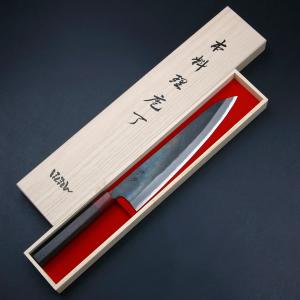 武蔵国光月作 牛刀 両刃 210mm 全鋼 真鍮ロウ付け共口金付き 強化