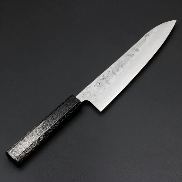 重勝 和牛刀 両刃 210mm 銀三ステンレス 梨地 暗銀漆柄