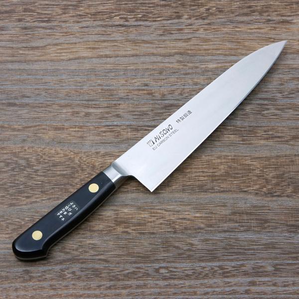 ミソノ 牛刀 両刃 180mm EUカーボン鋼 共口金付き 黒合板柄