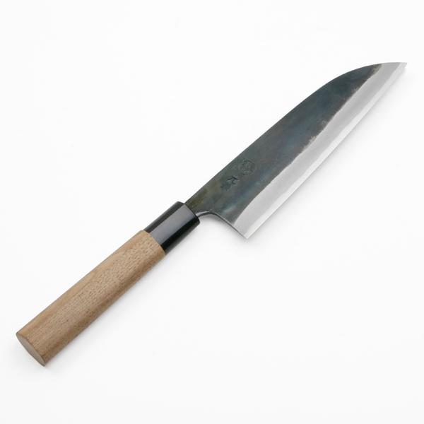 元兼 三徳包丁 165mm 両刃 青紙1号 割込み 黒打ち仕上げ クルミ柄 土佐打ち刃物 極上品