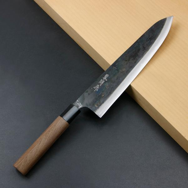 東周作 牛刀 240mm 両刃 青紙スーパー 割込み 黒打ち仕上げ  クルミ柄