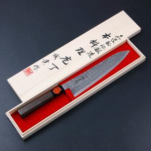 武蔵国光月作 牛刀 両刃 210mm 全鋼 真鍮ロウ付け共口金付き 強化