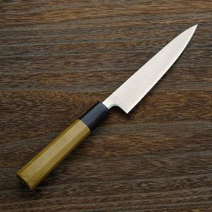 ペティナイフ 両刃 135mm 粉末ハイス鋼割込 水牛八角柄 鍛造 和風 日本製｜honmamon