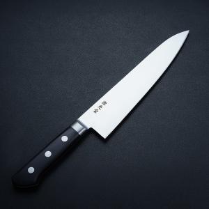 兼元作　全鋼牛刀　刃渡り9寸 直澄作 牛刀 両刃 210mm 全鋼 共口金付き 黒合板柄 : ほんまもん