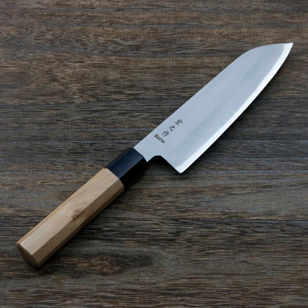 宏之作 三徳包丁 両刃 170mm 粉末ハイスHAP40鋼 割込み ステンレス 八角ウォルナット柄 ...