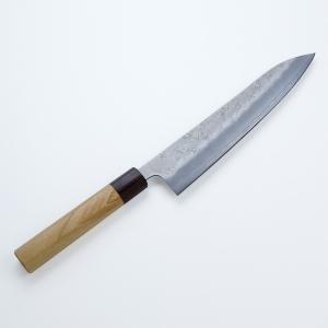 元兼 和牛刀 両刃 210mm 青紙1号 割込み 黒打ち仕上げ クルミ柄 日本製