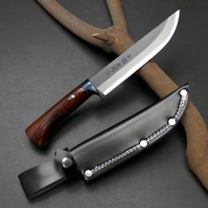 東周作 アウトドア用黒打剣鉈 120mm 白紙鋼 オイルステン仕上げ 皮 
