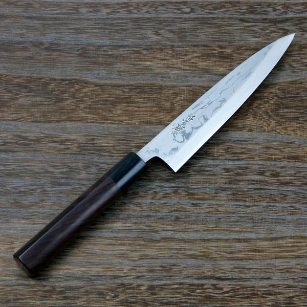 重勝 貝裂き包丁 片刃 150mm 白紙鋼 鋼付 積層鋼 八角紫檀柄
