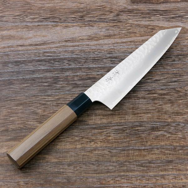 清兼 文化包丁 両刃 165mm V金10号 三層鋼 槌目仕上げ 八角クルミ柄