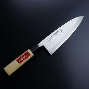 東周作 出刃包丁 片刃 165mm 青紙2号 付け鋼 霞研ぎ仕上げ 八角水牛柄