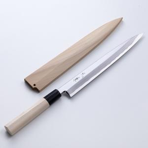 堺元兼 刺身包丁 柳刃包丁 240mm 白紙2号 刃金つけ 水牛柄 木鞘付 日本 