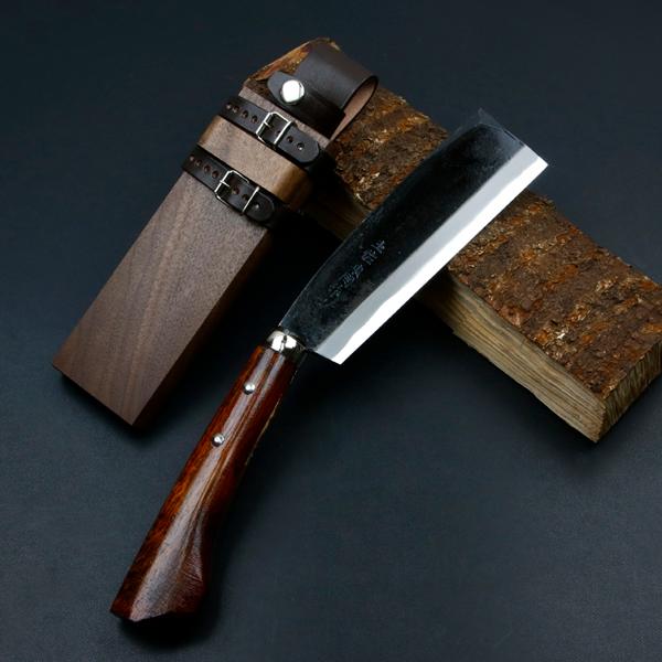 名入れ可能 東周作 最高級 黒打腰鉈 両刃165mm 白紙鋼 ウォルナット鞘 ナタ