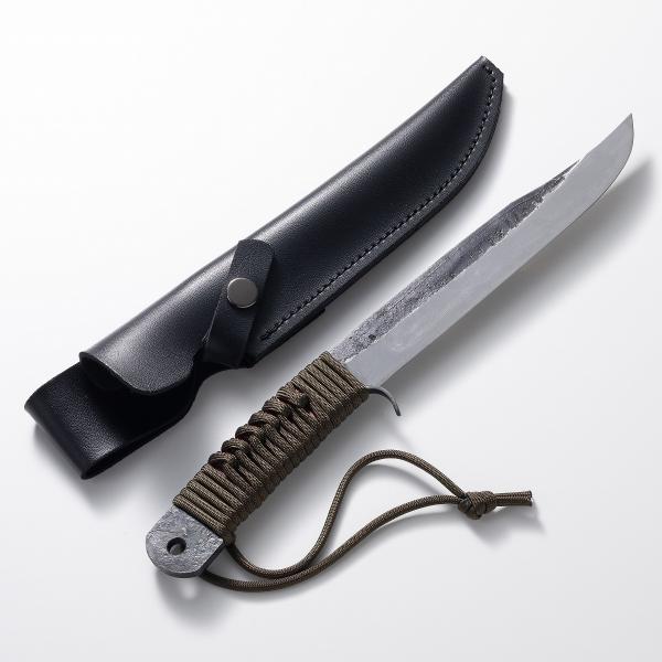 名入れ可能 青紙鋼 アウトドア用ナイフ 210mm ロープ巻柄 合皮ケース付  キャンプ フィッシン...