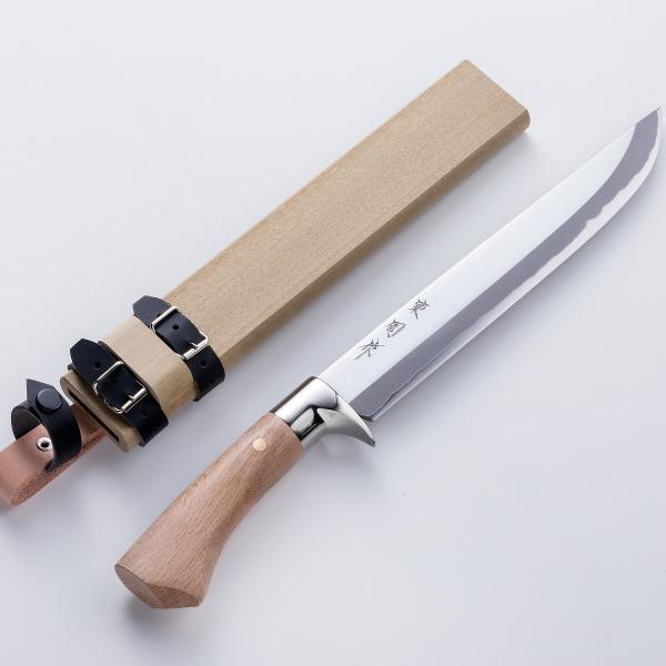 東周作 狩猟用 剣鉈 8寸 240mm 青紙鋼 磨き仕上げ 鞘付き 本職向け  火造り鉈 狩猟ナイフ...