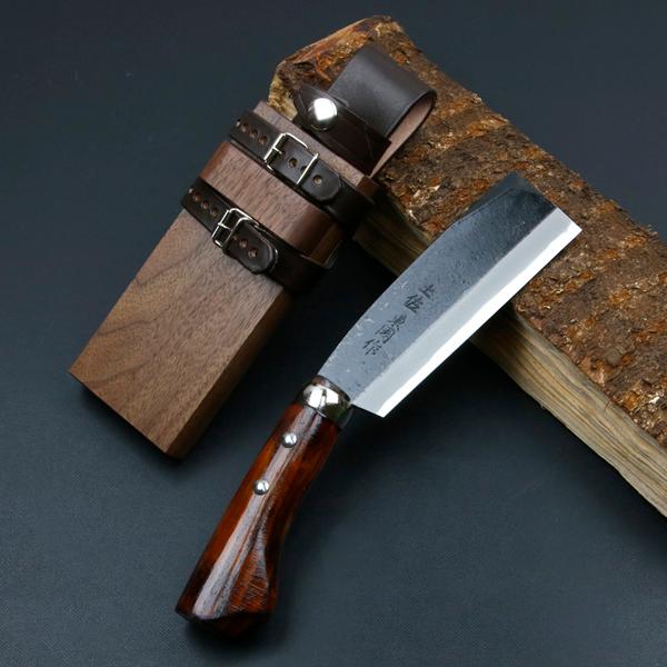 名入れ可能 東周作 最高級 黒打腰鉈 両刃120mm 白紙鋼 ウォルナット鞘 ナタ