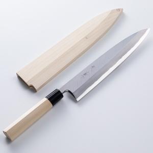 堺元兼 出刃包丁 片刃 165mm 白紙2号 刃金つけ 水牛柄 木鞘付 極上品