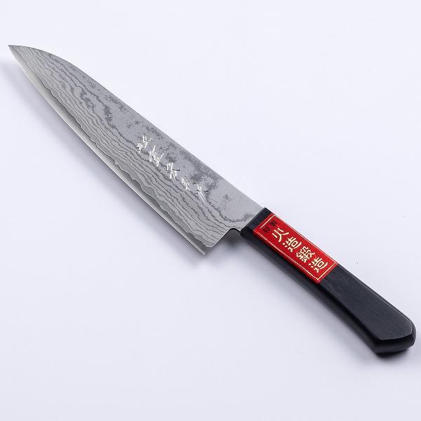 名入れ無料 重宏別作 牛刀 両刃 180mm V金10号 ステンレス ダマスカス模様 黒合板柄 名入...