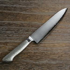 牛刀 両刃 210mm V金10号 割込み ステンレス 磨き槌目ダマスカス17層