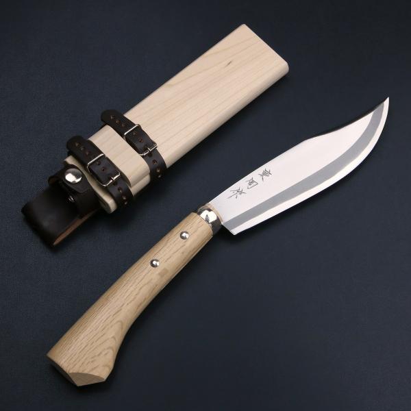 東周作 山師用磨き剣鉈 片刃6寸青紙鋼 鞘付き 土佐火造り鉈 アウトドア ハンティング 薪割 狩猟 ...