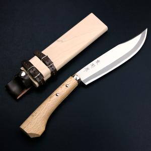 東周作 狩猟用 剣鉈 5寸 150mm 青紙鋼 磨き仕上げ 鞘付き 本職向け 火