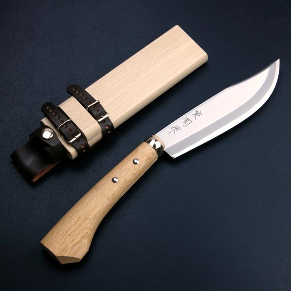 東周作 山師用磨き剣鉈 両刃6寸青紙鋼 鞘付き 土佐火造り鉈  アウトドア ハンティング 薪割 狩猟...